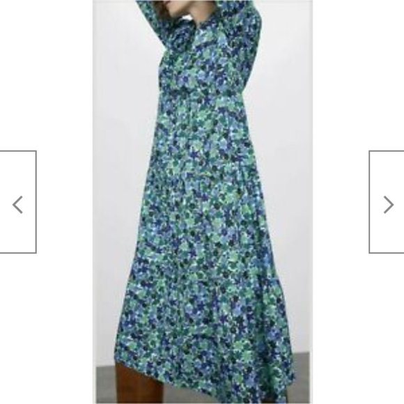 NWOT - Zara Sea Green Floral Print Dress Midi - Picture 5 of 6